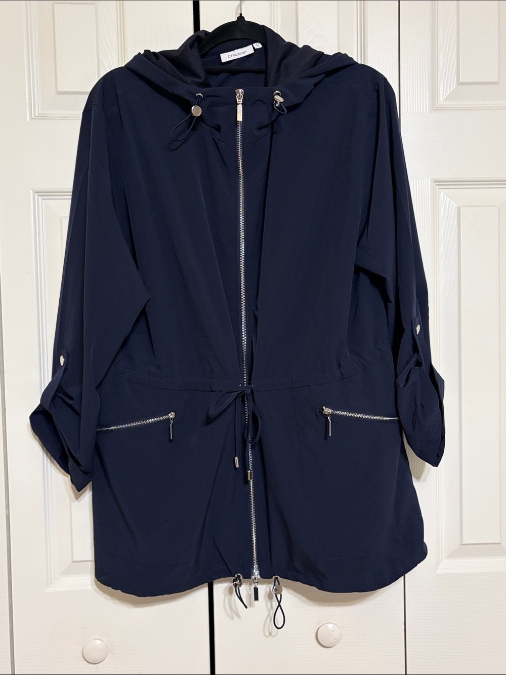 Chico’s Navy Hooded Anorak Zip-Front Travelers Jacket - Size 2 / 14